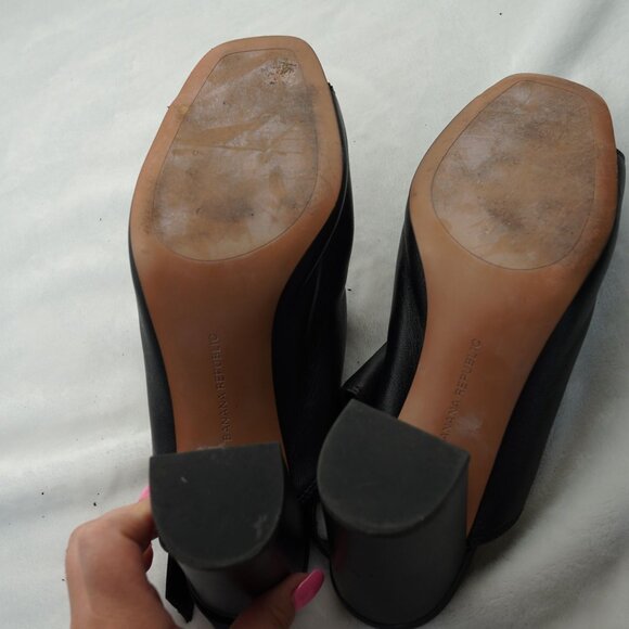 Banana Republic Black Leather Block Heel Sandals Size 9 Peep Toe Slingback Flawe - Picture 7 of 10